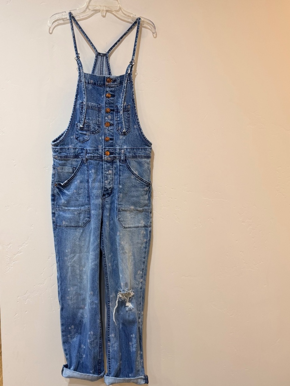 Pilcro for Anthropologie Denim Jean Jumpsuit Overalls Floral Print Size 26 2